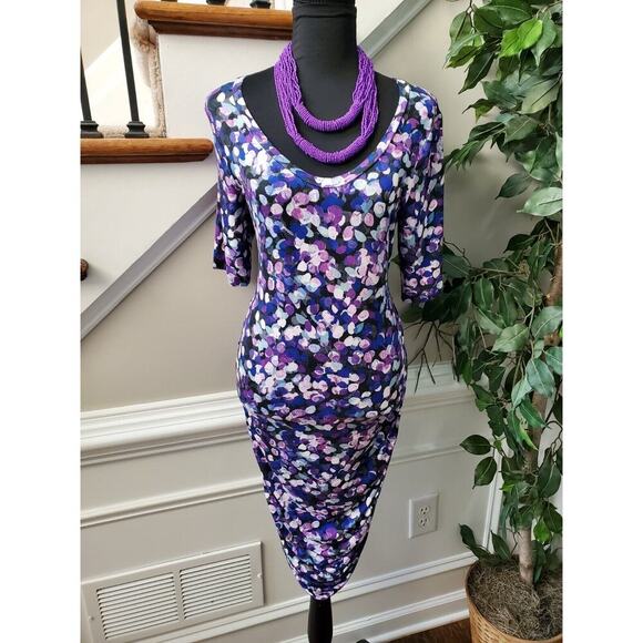 Motherhood Women Multicolor Rayon Scoop Neck 3/4 Sleeve Knee Length Dress Size M - Picture 11 of 11
